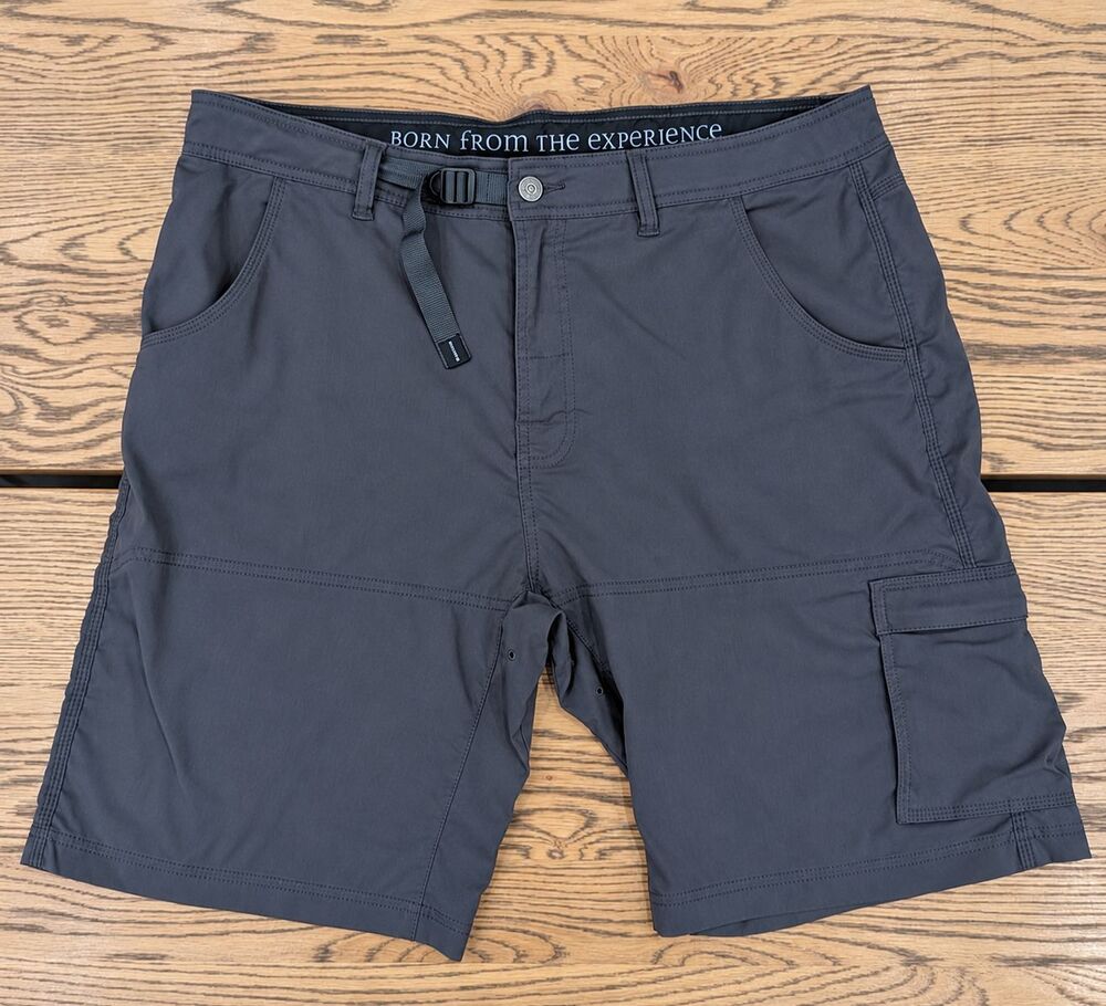 prAna Stretch Zion Shorts Mens 38 Gray 10” Inseam Hiking Cargo Belted Nylon